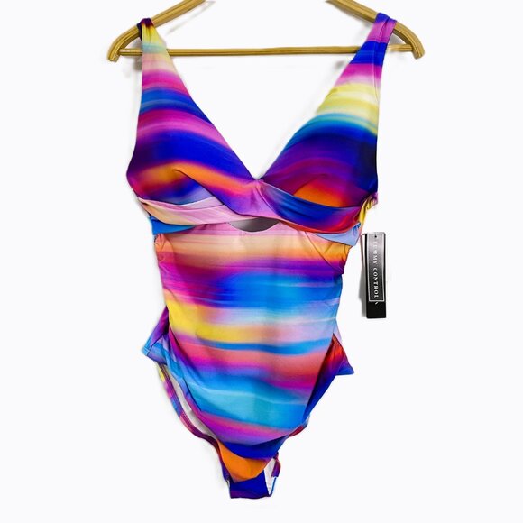 *La Blanca Island Goddess Cross Front Keyhole One-Piece Swimsuit Size 12 - Picture 1 of 9